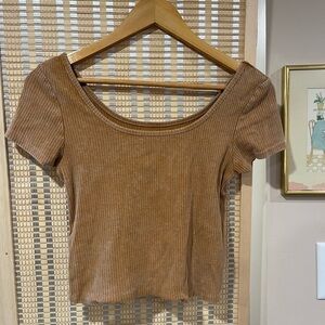 Wild Fable Ribbed Tan Cap Sleeve Crop Blouse